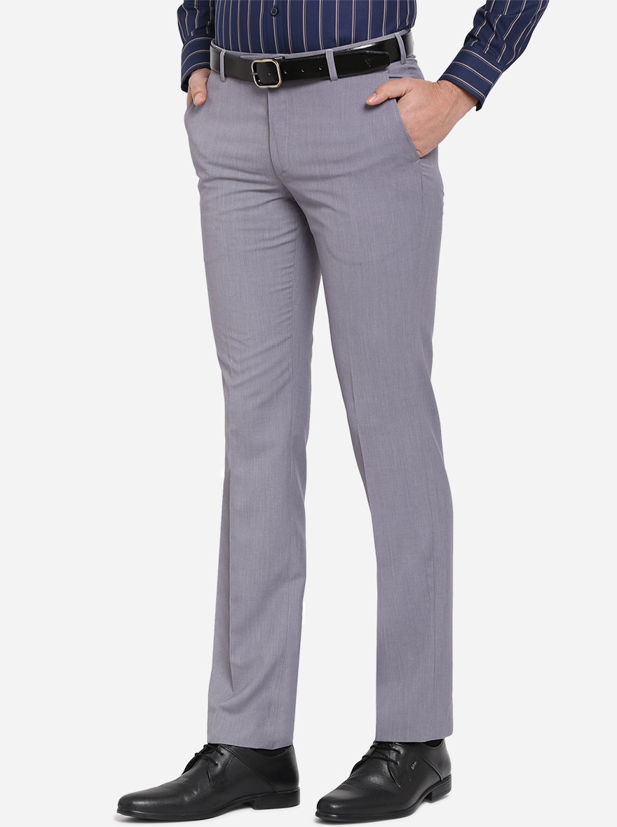 Grey Solid Slim Fit Formal Trouser | Metal