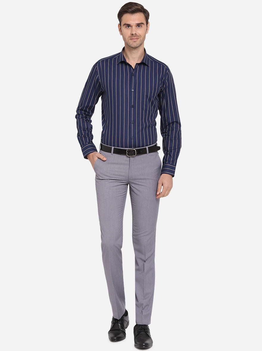 Grey Solid Slim Fit Formal Trouser | Metal