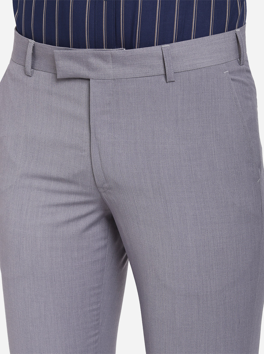 Grey Solid Slim Fit Formal Trouser | Metal