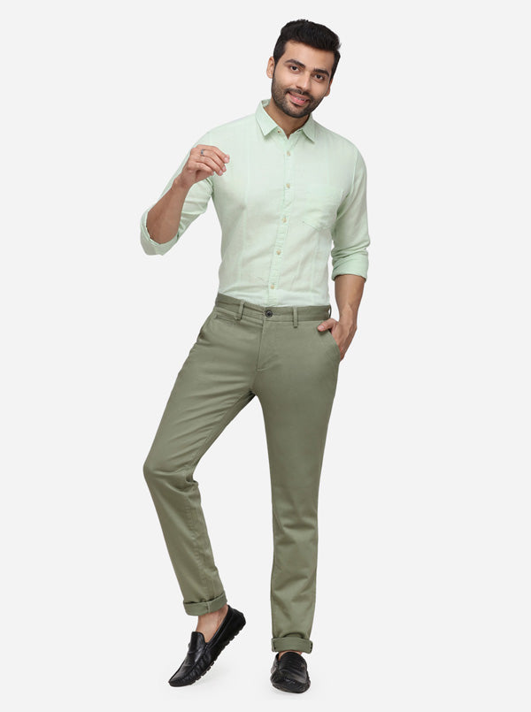 Light Green Solid Uno Fit Casual Trouser | JadeBlue Sport
