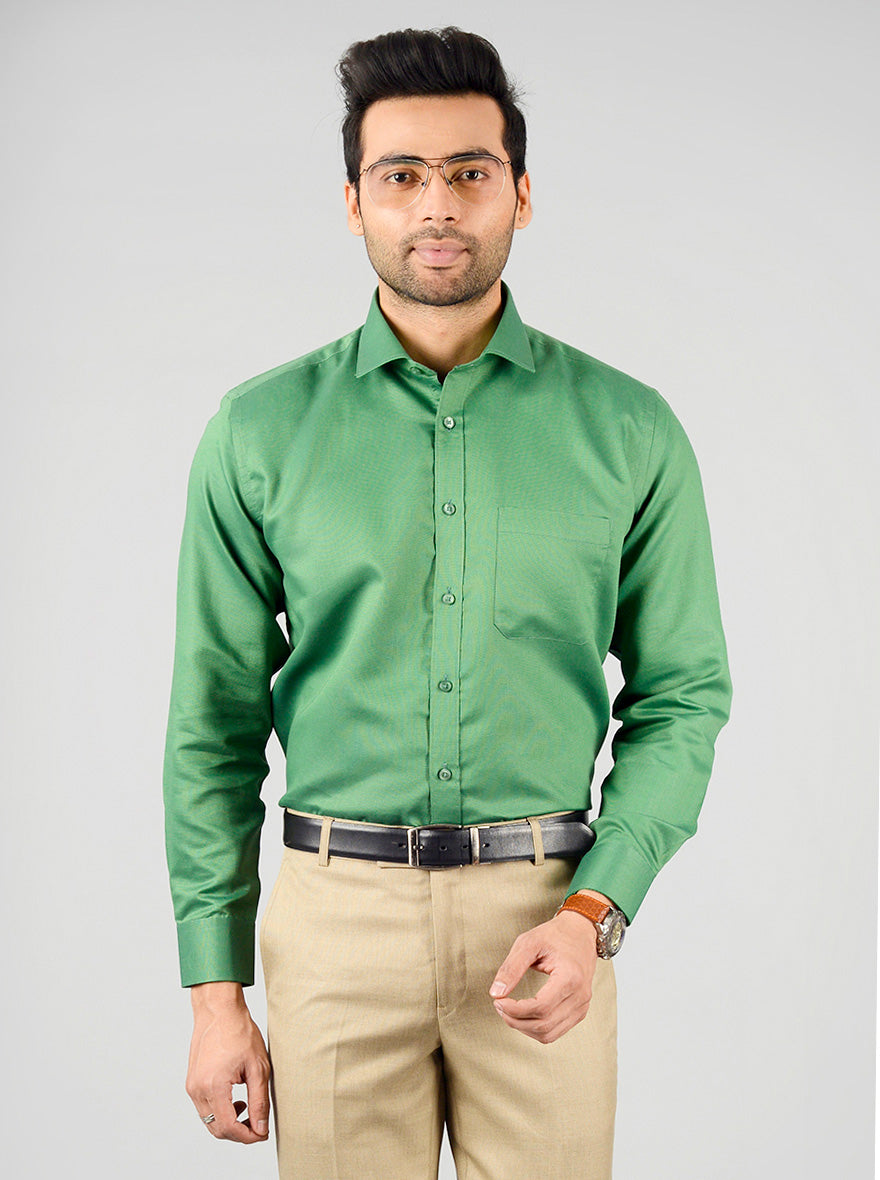 Dark Green Solid Regular Fit Formal Shirt | Greenfibre