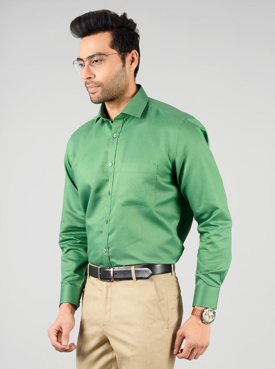 Dark Green Solid Regular Fit Formal Shirt | Greenfibre