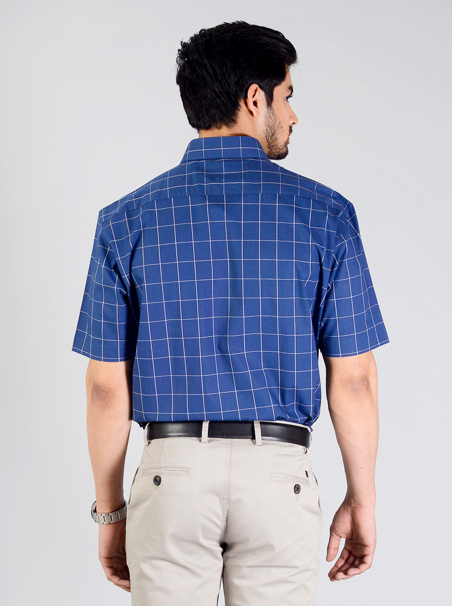 Federal Blue Checked Regular Fit Formal Shirt | JadeBlue