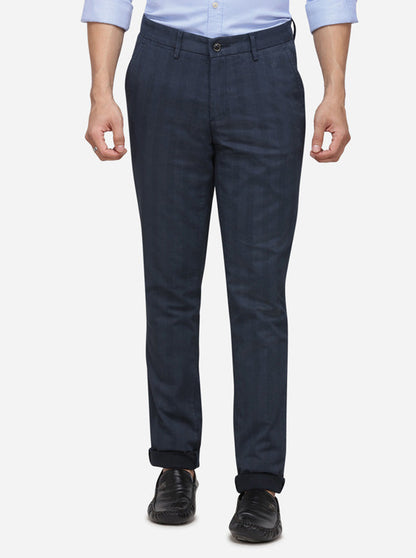 Navy Blue Solid Uno Fit Casual Trouser | JadeBlue Sport
