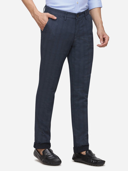 Navy Blue Solid Uno Fit Casual Trouser | JadeBlue Sport