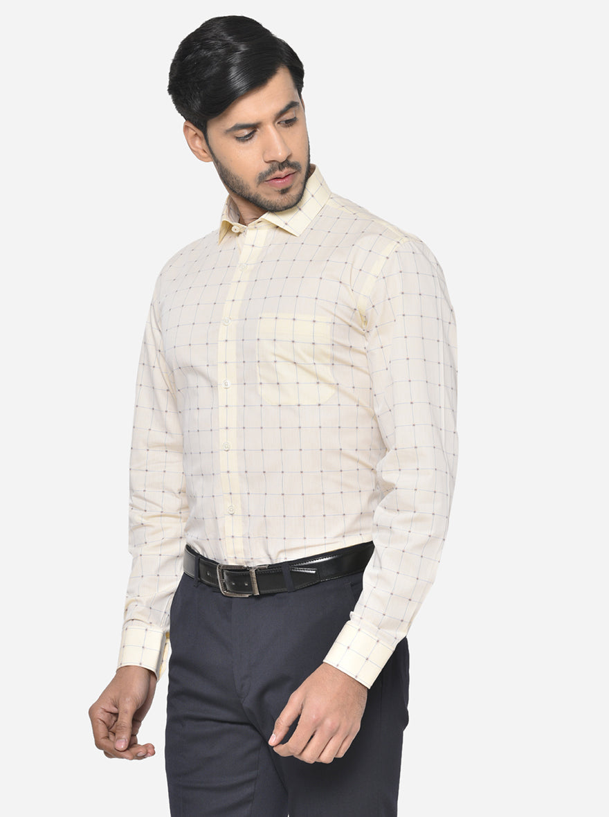 Cream & Blue Checked Regular Fit Formal Shirt | JadeBlue