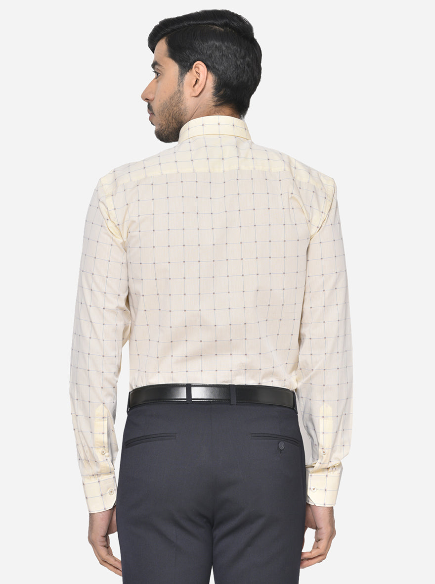 Cream & Blue Checked Regular Fit Formal Shirt | JadeBlue