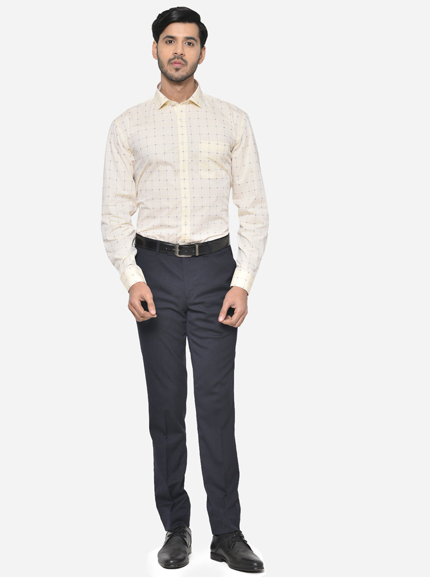 Cream & Blue Checked Regular Fit Formal Shirt | JadeBlue