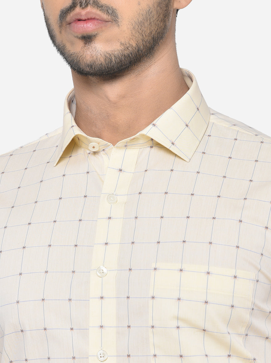 Cream & Blue Checked Regular Fit Formal Shirt | JadeBlue