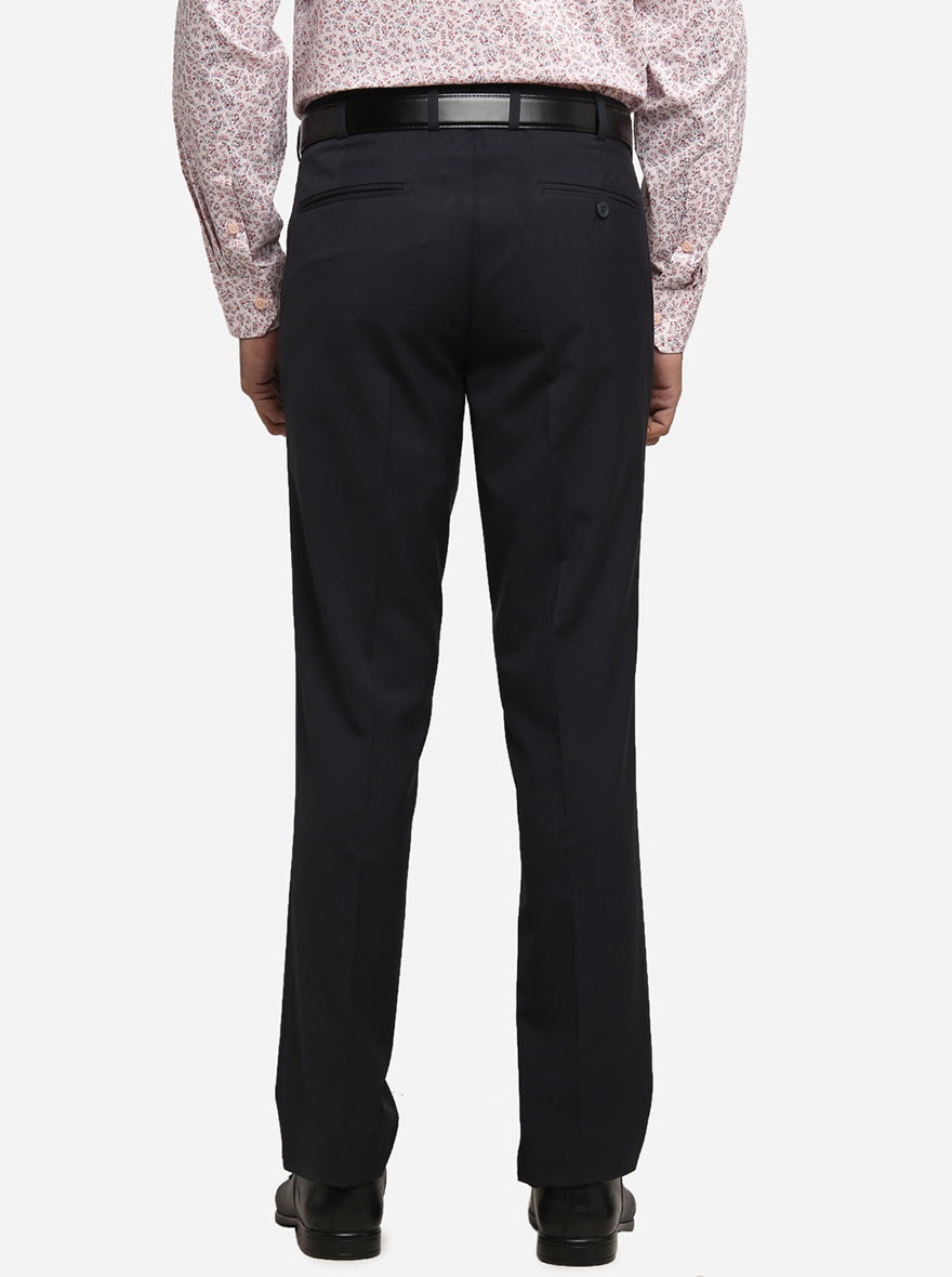 Dark Blue Solid Slim Fit Formal Trouser | Metal