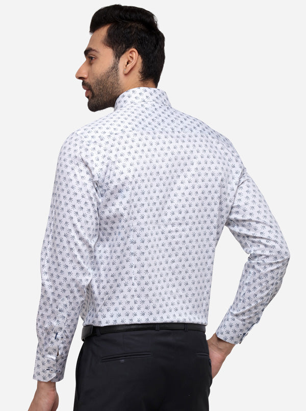 White & Blue Printed Slim Fit Formal Shirt | Greenfibre