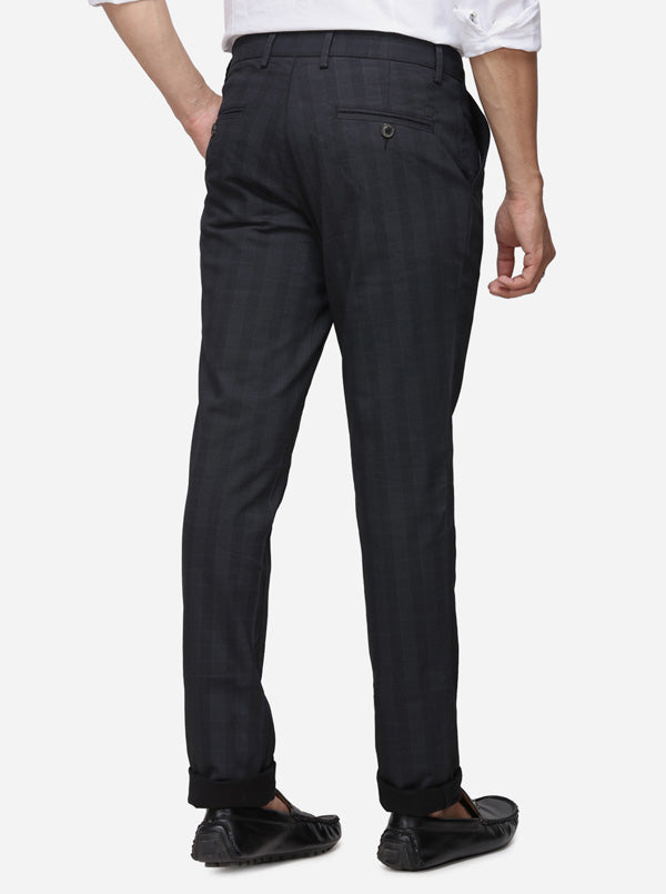 Black Checked Uno Fit Casaul Trouser | JadeBlue Sport