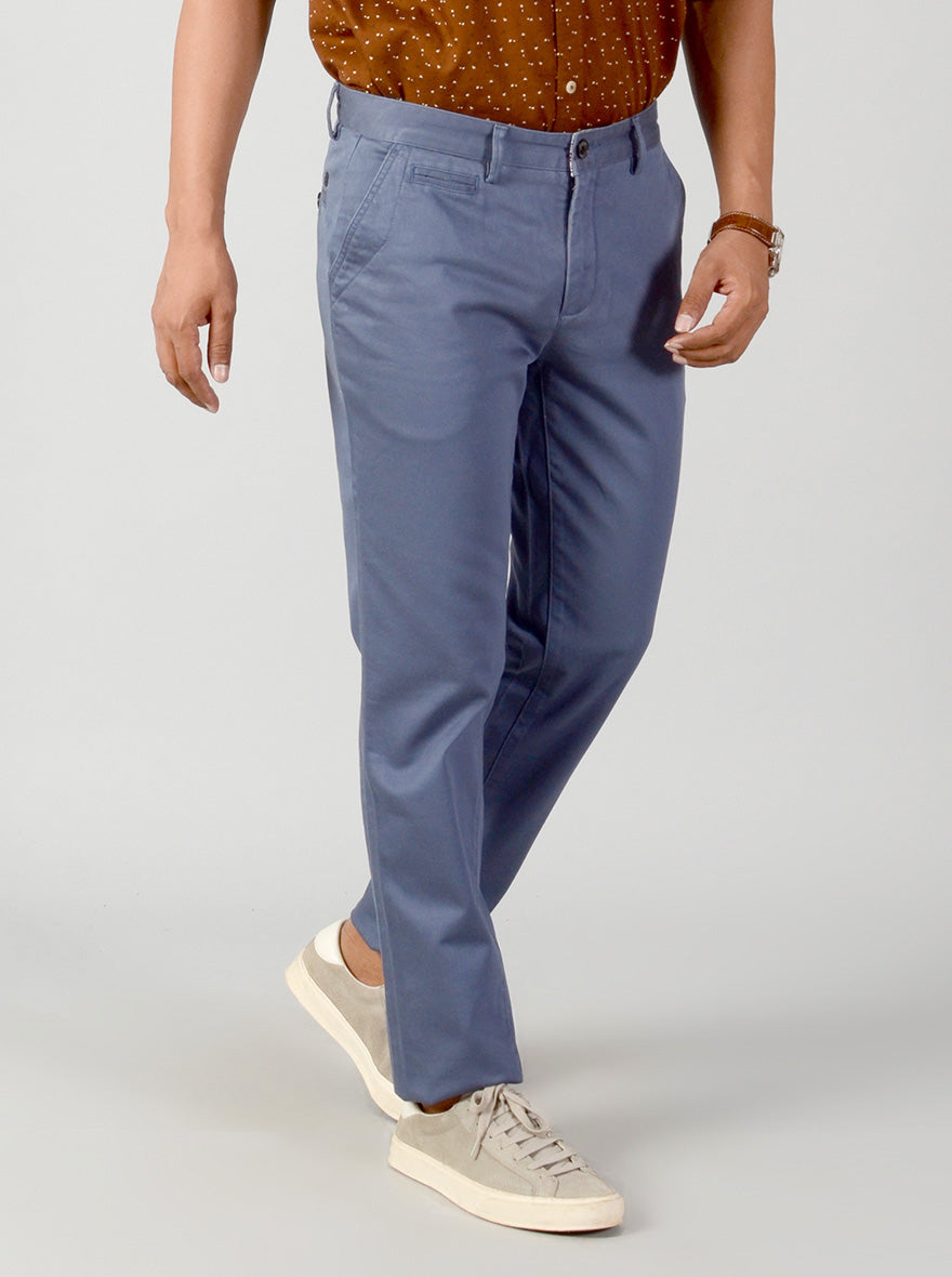 Moonlight Blue Self Textured Slim Fit Casual Trouser | JB Sport