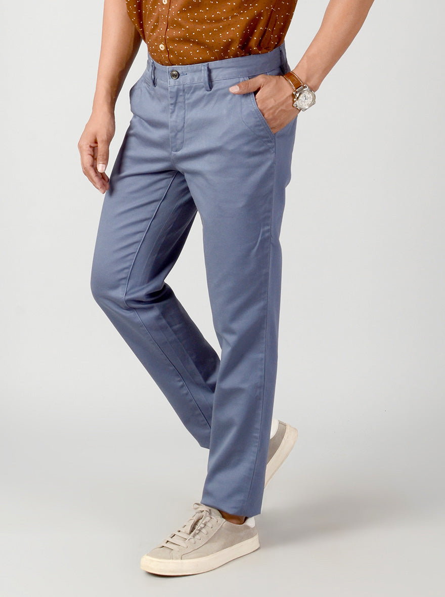 Moonlight Blue Self Textured Slim Fit Casual Trouser | JB Sport