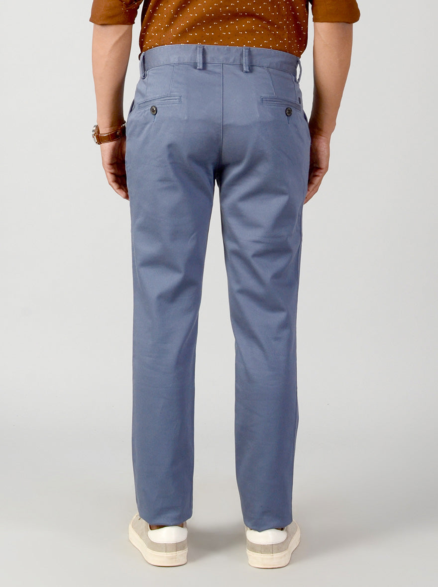 Moonlight Blue Self Textured Slim Fit Casual Trouser | JB Sport