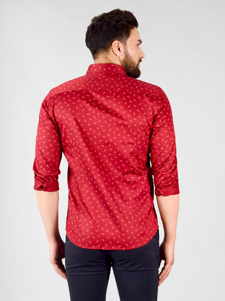 Maroon Printed Slim Fit Formal Shirt | Greenfibre