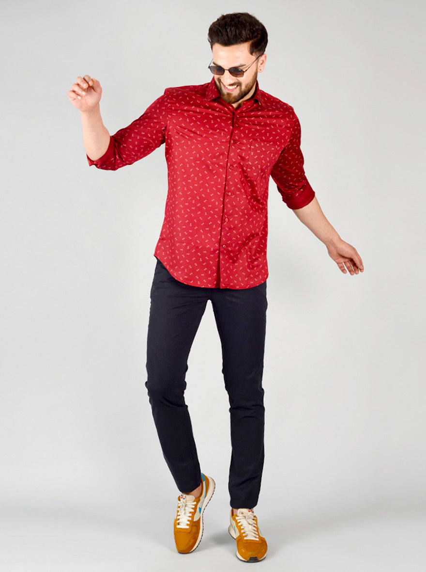 Maroon Printed Slim Fit Formal Shirt | Greenfibre