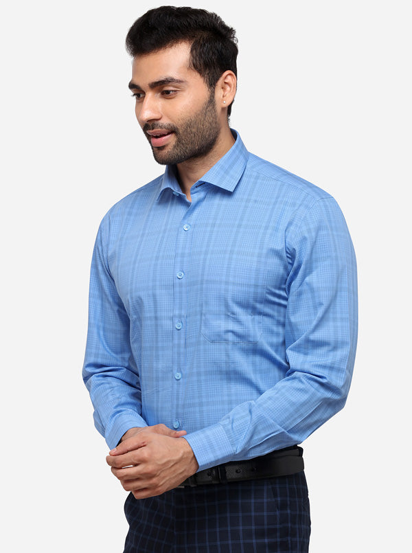 Azure Blue Checked Regular Fit Formal Shirt | JadeBlue