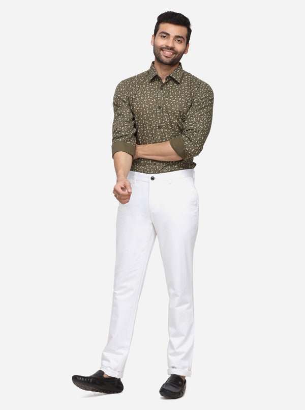 White Solid Slim Fit Casual Trouser | JadeBlue