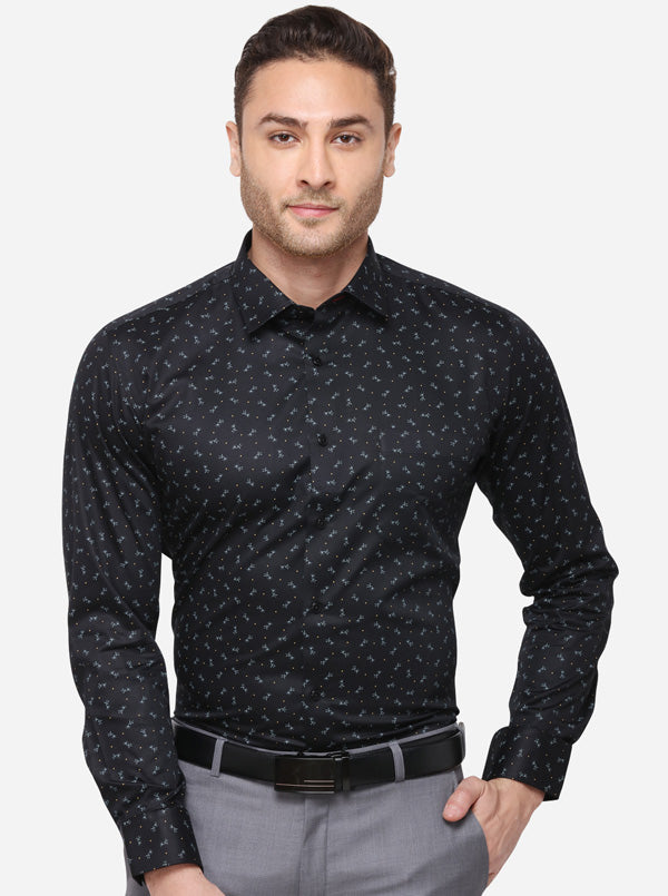 Black Printed Slim Fit Formal Shirt | Greenfibre