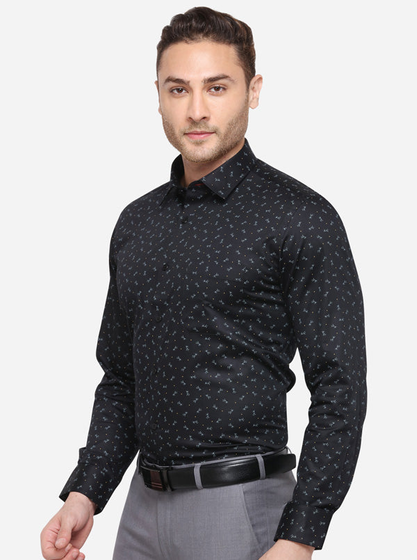 Black Printed Slim Fit Formal Shirt | Greenfibre