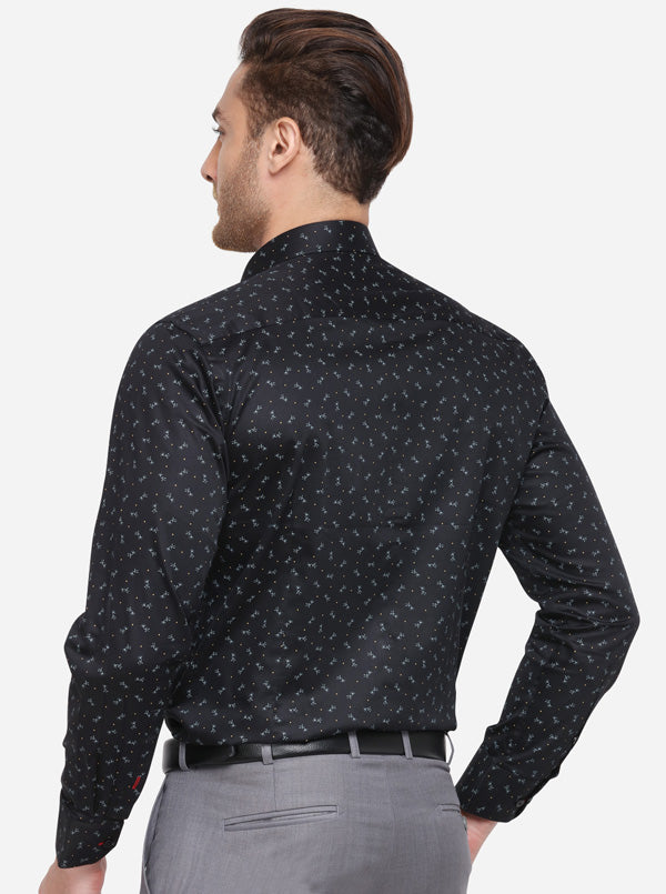 Black Printed Slim Fit Formal Shirt | Greenfibre