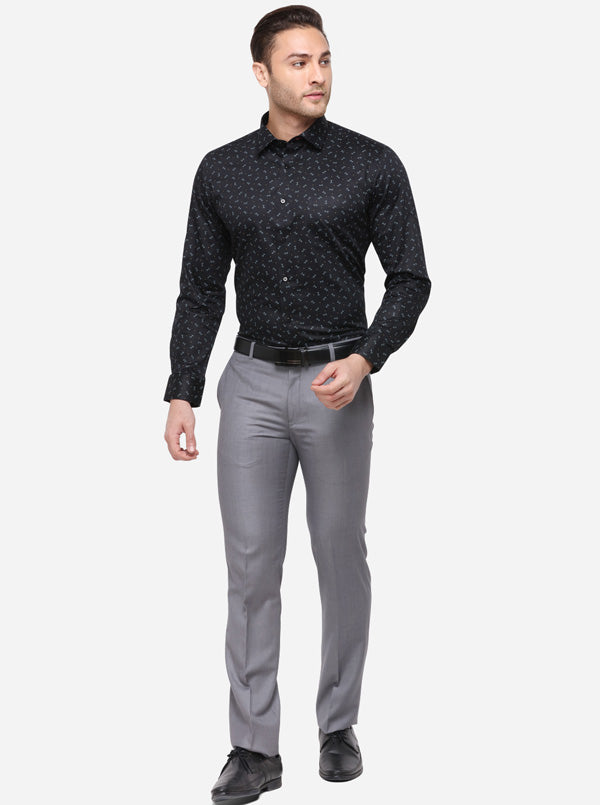 Black Printed Slim Fit Formal Shirt | Greenfibre