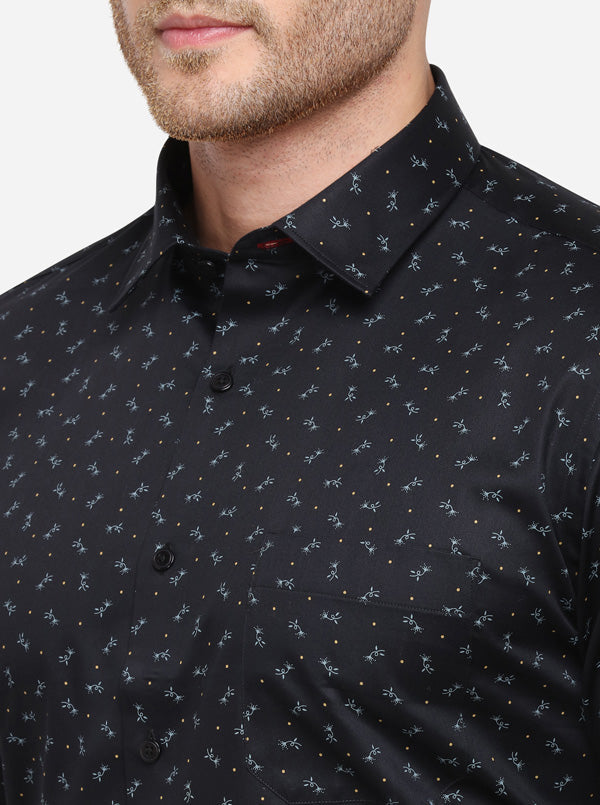 Black Printed Slim Fit Formal Shirt | Greenfibre