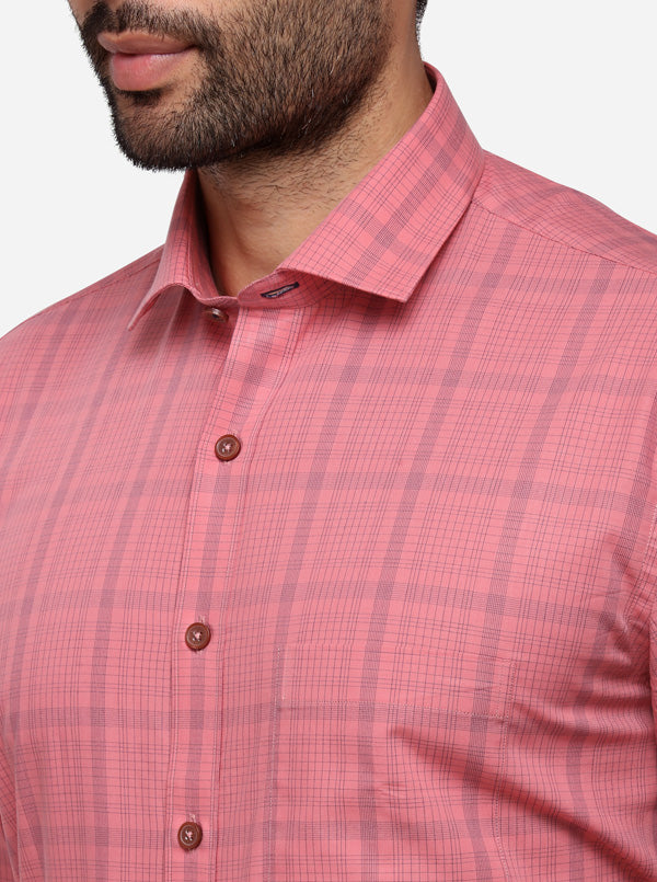 Dark Pink Checked Regular Fit Formal Shirt | JadeBlue