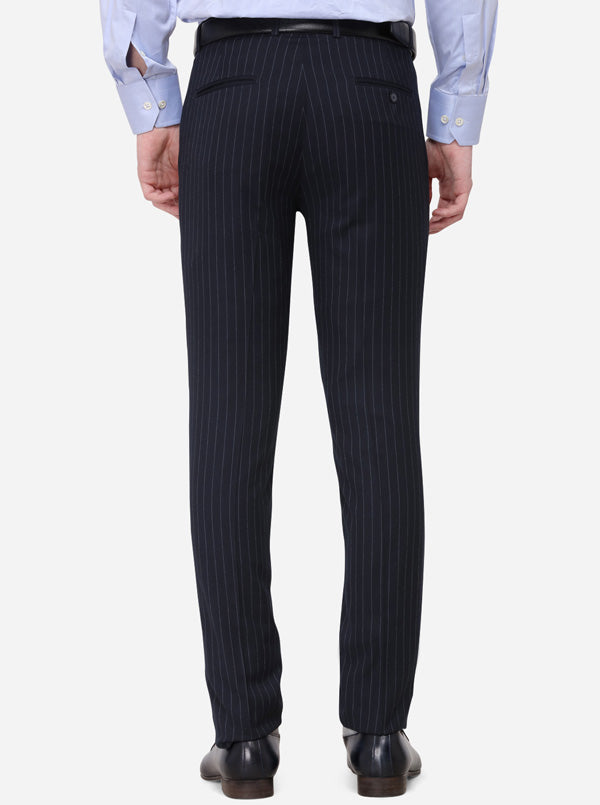 Navy Blue Striped Super Slim Fit Formal Trouser | JadeBlue
