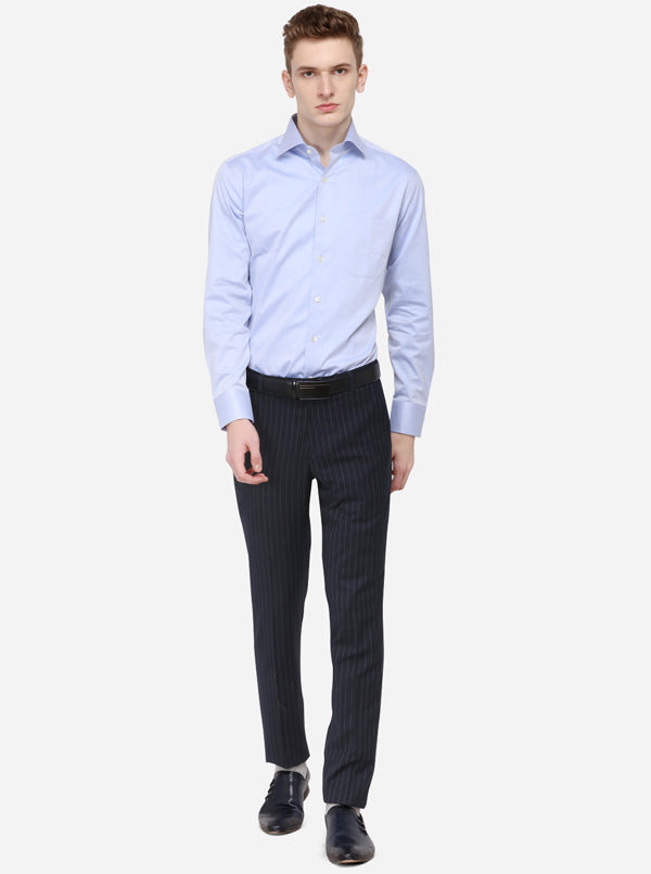 Navy Blue Striped Super Slim Fit Formal Trouser | JadeBlue