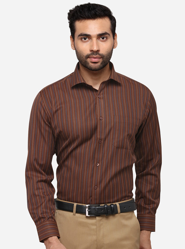 Brown Striped Regular Fit Formal Shirt | Greenfibre