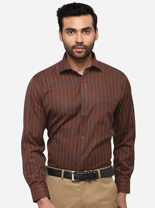 Brown Striped Regular Fit Formal Shirt | Greenfibre