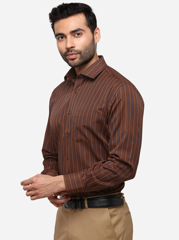 Brown Striped Regular Fit Formal Shirt | Greenfibre