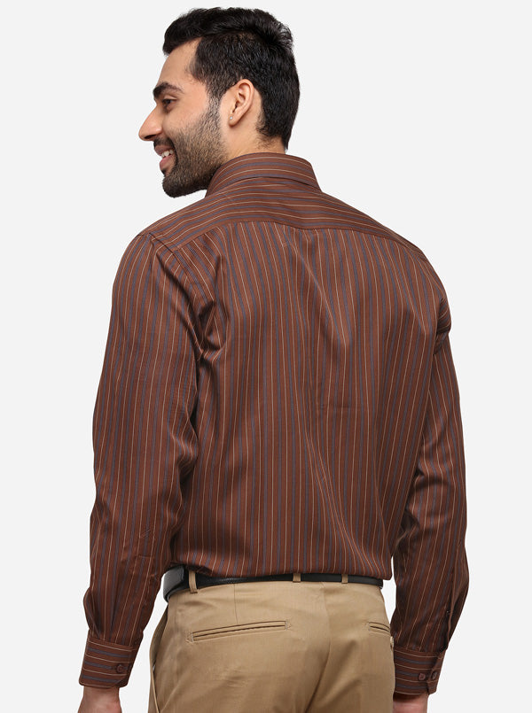Brown Striped Regular Fit Formal Shirt | Greenfibre