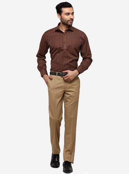 Brown Striped Regular Fit Formal Shirt | Greenfibre