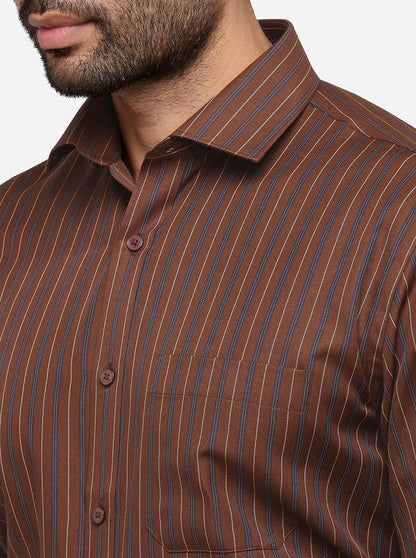 Brown Striped Regular Fit Formal Shirt | Greenfibre