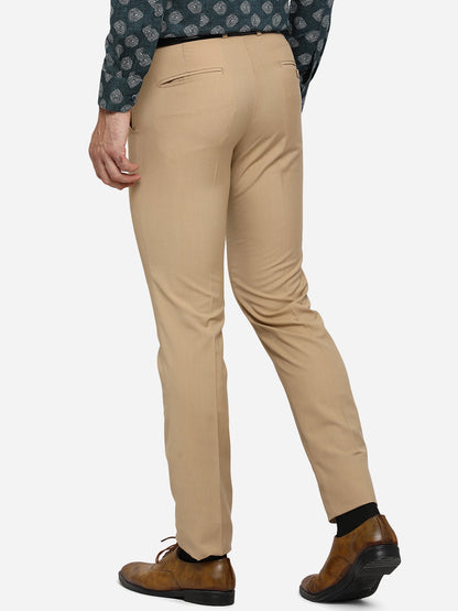 Khaki Solid Slim Fit Formal Trouser | Greenfibre