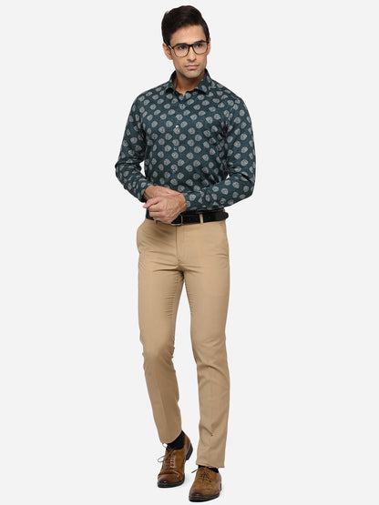 Khaki Solid Slim Fit Formal Trouser | Greenfibre