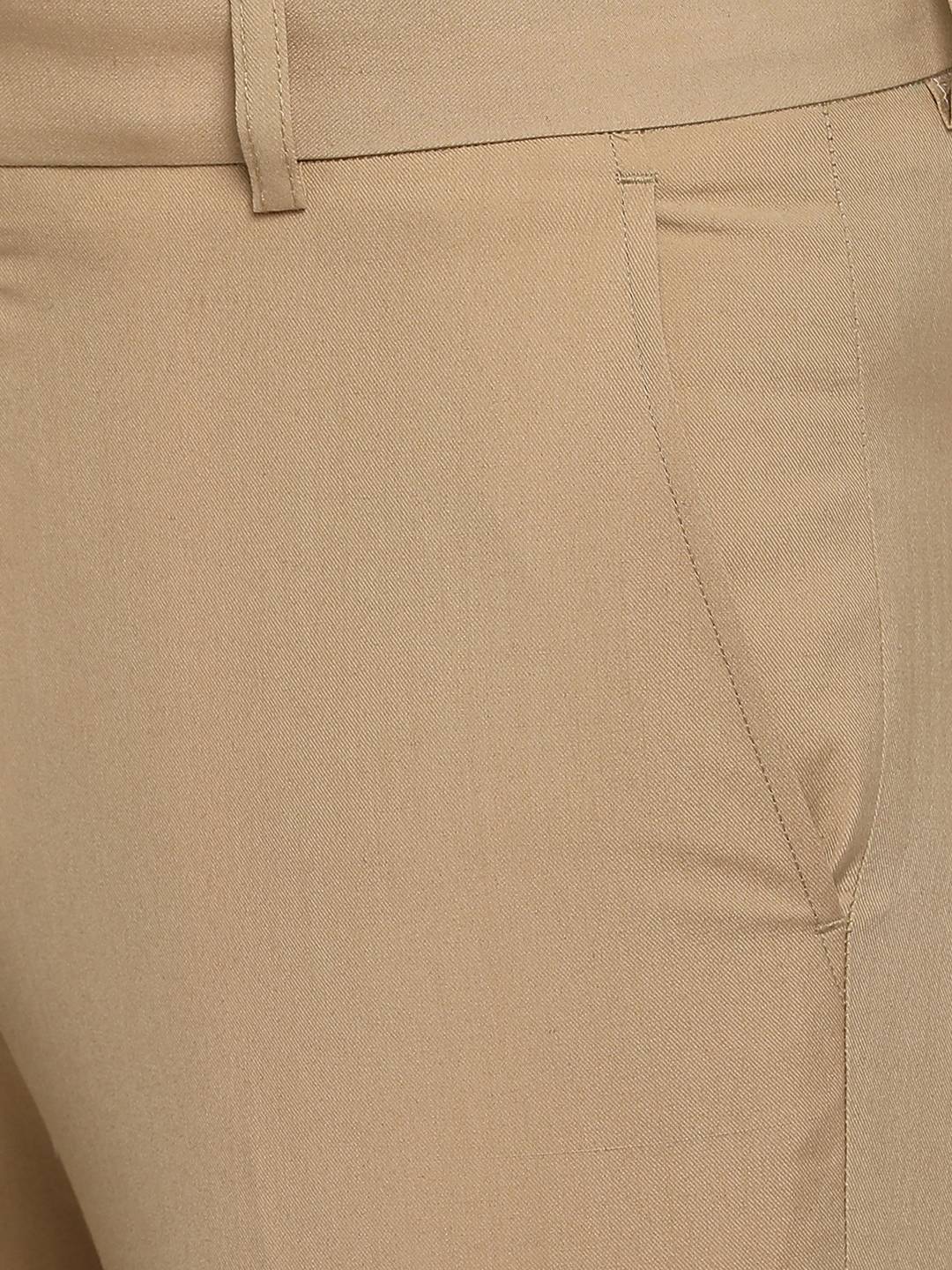 Khaki Solid Slim Fit Formal Trouser | Greenfibre