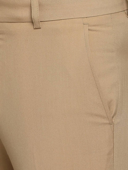 Khaki Solid Slim Fit Formal Trouser | Greenfibre