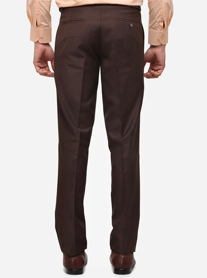 Coffee Slim Fit Solid Formal Trouser | Metal