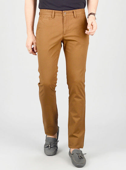 Brown Solid Slim Fit Casual Trouser | Greenfibre