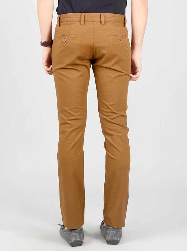 Brown Solid Slim Fit Casual Trouser | Greenfibre