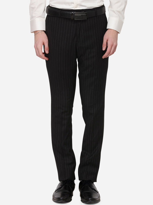 Black Striped Super Slim Fit Formal Trouser | JadeBlue