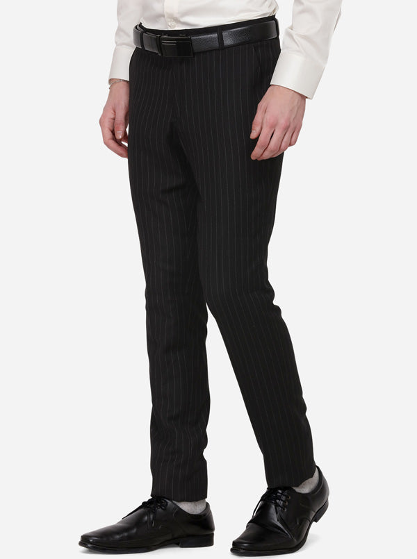 Black Striped Super Slim Fit Formal Trouser | JadeBlue