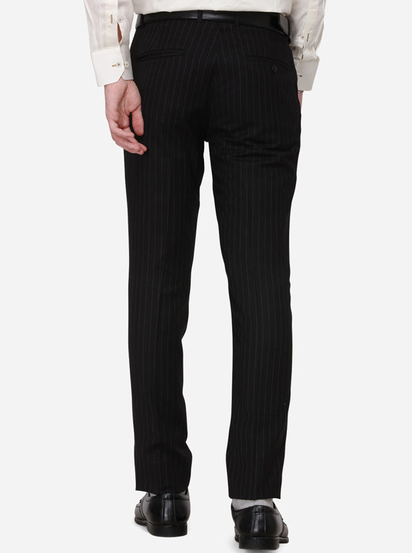 Black Striped Super Slim Fit Formal Trouser | JadeBlue