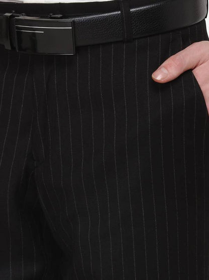 Black Striped Super Slim Fit Formal Trouser | JadeBlue