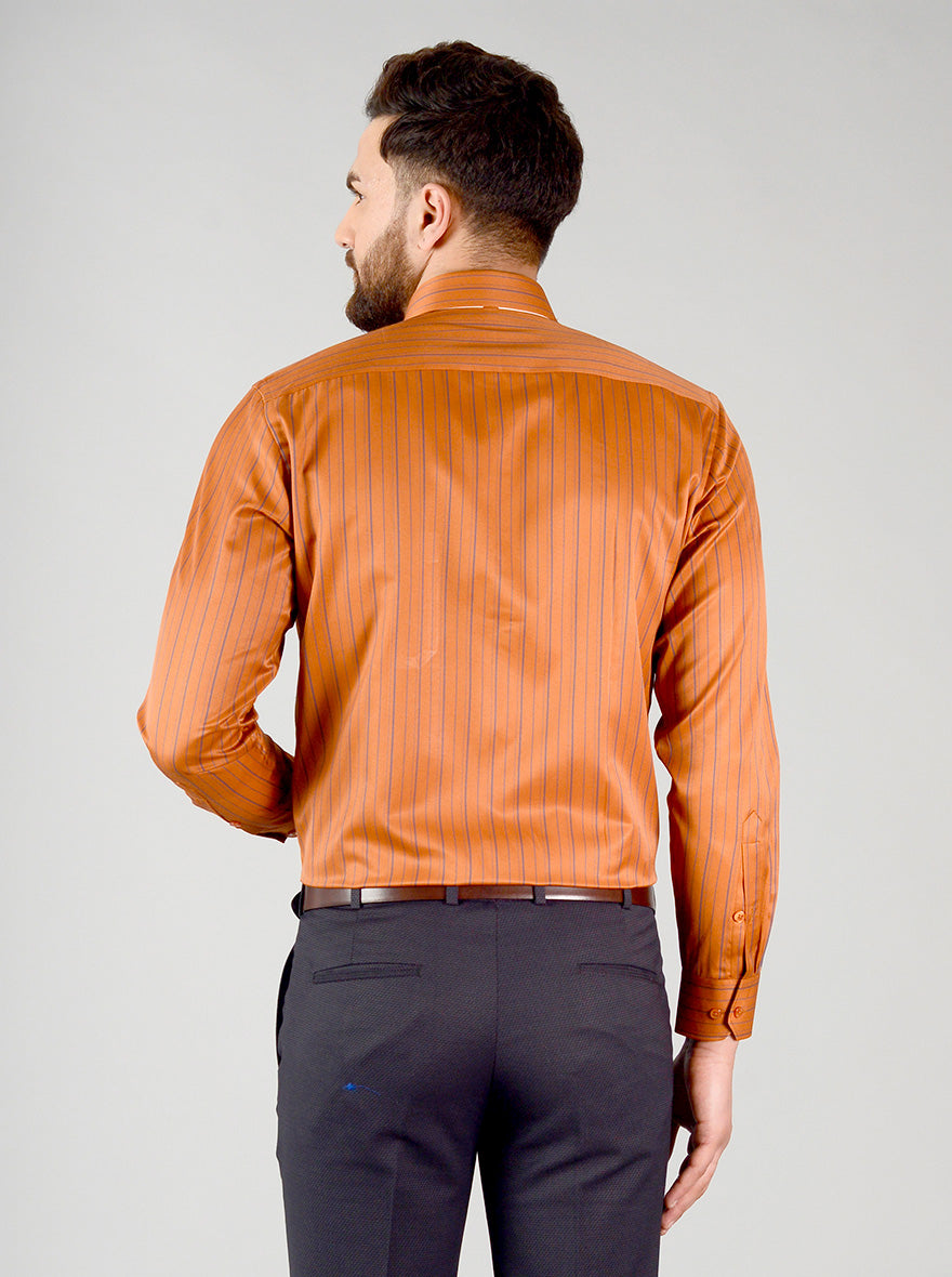 Rust Striped Regular Fit Formal Shirt | Greenfibre