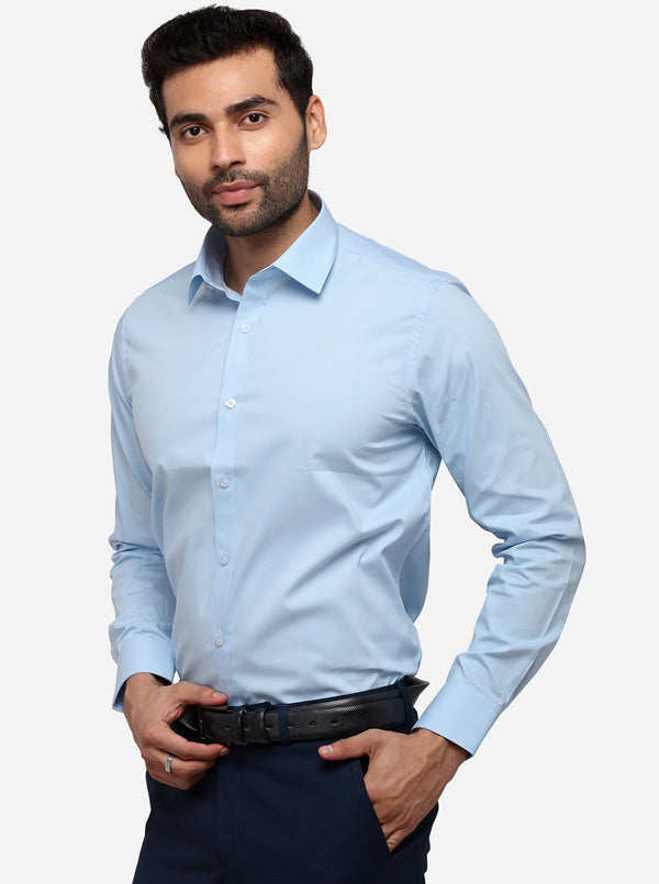 Sky Blue Solid Slim Fit Formal Shirt | Greenfibre